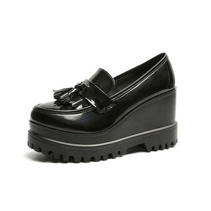 Autumn Women Platform Casual High Heel Tassels Female Footwear Leather Wedge Shoes Ladies Slip On - jnpworldwide