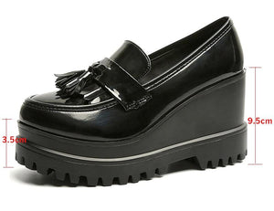 Autumn Women Platform Casual High Heel Tassels Female Footwear Leather Wedge Shoes Ladies Slip On - jnpworldwide