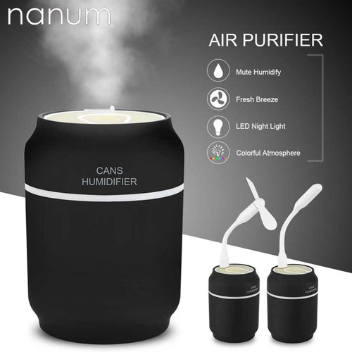 3 in 1 Aroma Essential Oil Diffuser Cans Humidifier Air Purifier LED Night Light USB Fan Car fresh - jnpworldwide