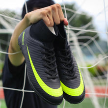 Load image into Gallery viewer, Black Men Soccer Shoes Kids design Cleats Training Football Boots High Ankle Sport Sneakers Size new - jnpworldwide