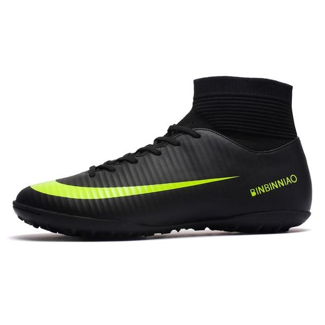 Black Men Soccer Shoes Kids design Cleats Training Football Boots High Ankle Sport Sneakers Size new - jnpworldwide