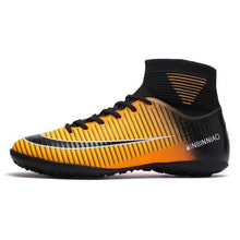 Load image into Gallery viewer, Black Men Soccer Shoes Kids design Cleats Training Football Boots High Ankle Sport Sneakers Size new - jnpworldwide