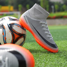 Load image into Gallery viewer, Black Men Soccer Shoes Kids design Cleats Training Football Boots High Ankle Sport Sneakers Size new - jnpworldwide