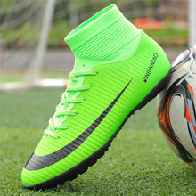 Load image into Gallery viewer, Black Men Soccer Shoes Kids design Cleats Training Football Boots High Ankle Sport Sneakers Size new - jnpworldwide