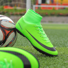 Load image into Gallery viewer, Black Men Soccer Shoes Kids design Cleats Training Football Boots High Ankle Sport Sneakers Size new - jnpworldwide