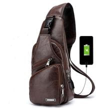 Men's Crossbody Bag Leather USB Chest fashion top Designer Messenger Shoulder new Backpack Travel - jnpworldwide