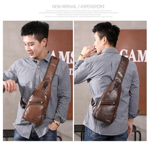 Men's Crossbody Bag Leather USB Chest fashion top Designer Messenger Shoulder new Backpack Travel - jnpworldwide