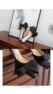 spring summer women shoes Korean silk satin bow tie slippers Baotou flat heel sets comfortable kids - jnpworldwide