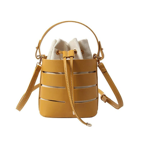 New Tide Solid Color PU Material Small Fairy Bag Portable Bucket Casual Wild Shoulder Messenger tote - jnpworldwide