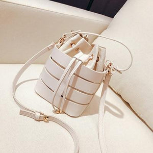 New Tide Solid Color PU Material Small Fairy Bag Portable Bucket Casual Wild Shoulder Messenger tote - jnpworldwide