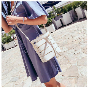 New Tide Solid Color PU Material Small Fairy Bag Portable Bucket Casual Wild Shoulder Messenger tote - jnpworldwide
