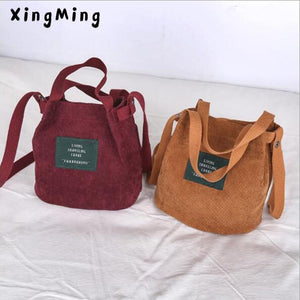 Designer handbags high quality Women Bag Vintage Corduroy  Shoulder New Corduroy Bucket Clutch us - jnpworldwide