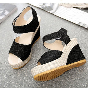 Sandals New Summer Fashion Lace Hollow Gladiator Shoes Woman Slides Toe Hook Loop Solid Lady Casual - jnpworldwide