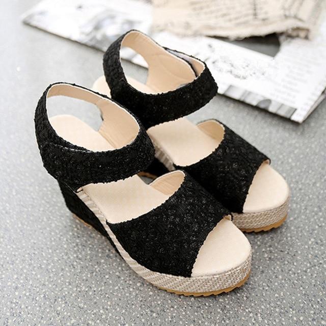 Sandals New Summer Fashion Lace Hollow Gladiator Shoes Woman Slides Toe Hook Loop Solid Lady Casual - jnpworldwide