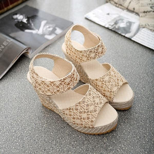 Sandals New Summer Fashion Lace Hollow Gladiator Shoes Woman Slides Toe Hook Loop Solid Lady Casual - jnpworldwide