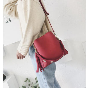 Fashion Scrub Women Bucket Bag Vintage Tassel Messenger High Quality Retro Shoulder Crossbody tote - jnpworldwide