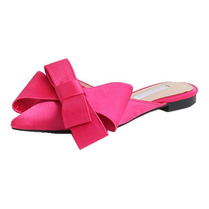 spring summer women shoes Korean silk satin bow tie slippers Baotou flat heel sets comfortable kids - jnpworldwide