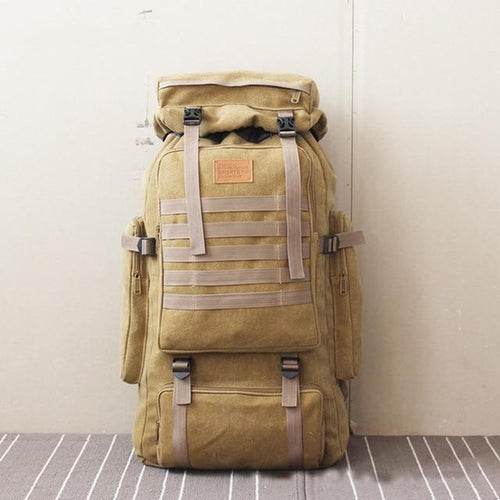 60L Large Military Bag Canvas Backpack Tactical Bags Camping Hiking Army Travel Molle Men Outdoor - jnpworldwide