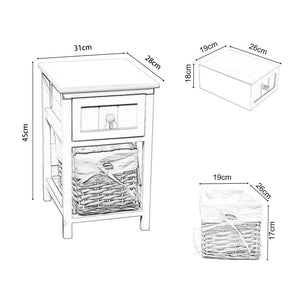 1 pair wooden 2-layer bedside end table nightstand with basket drawer storage space bedroom kitchen bathroom house